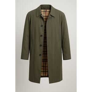 MENS VINTAGE KORATRON GREEN TRENCH COAT PLAID LINING SIZE XL